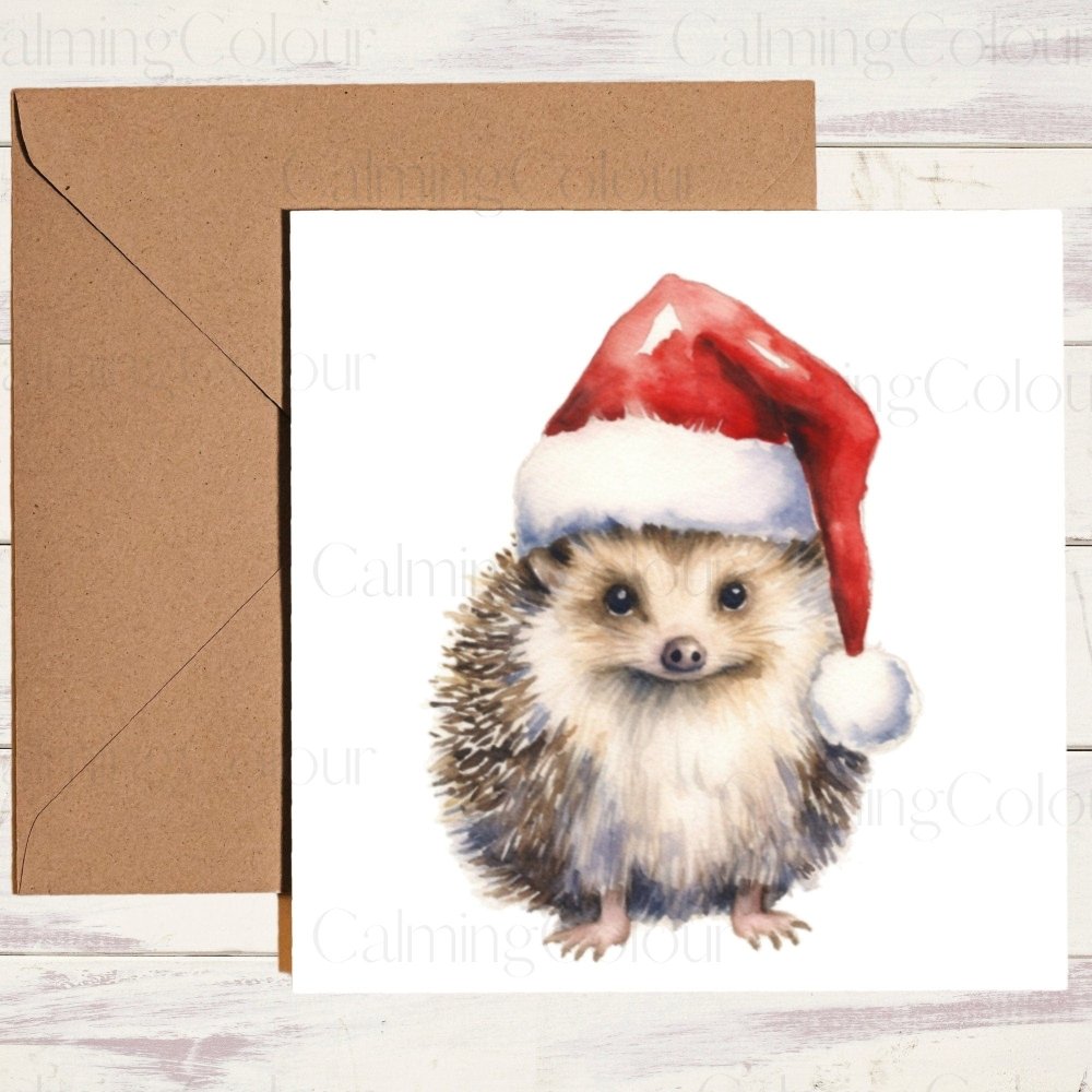 Hedgehog wearing Red Santa Hat | Christmas Card | Calming Colour