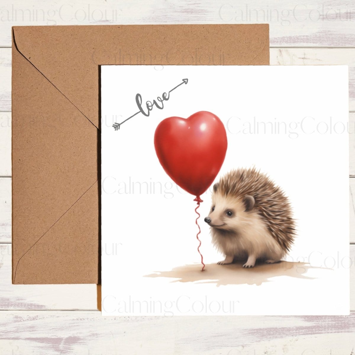 Hedgehog with Red Balloon | Greeting Card | Calming Colour