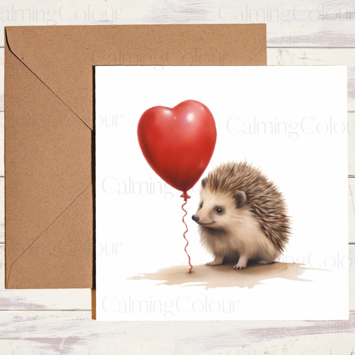 Hedgehog with Red Balloon | Greeting Card | Calming Colour