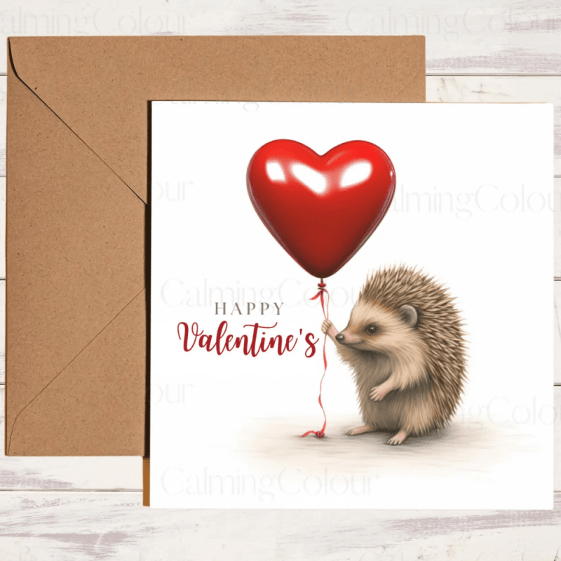 Hedgehog with Red Balloon | Valentine's Card | Valentine's Day