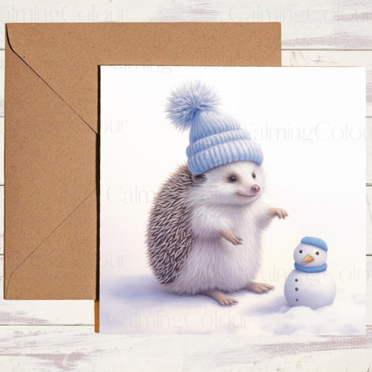 Hedgehog with Snowman | Christmas Card | Christmas Card