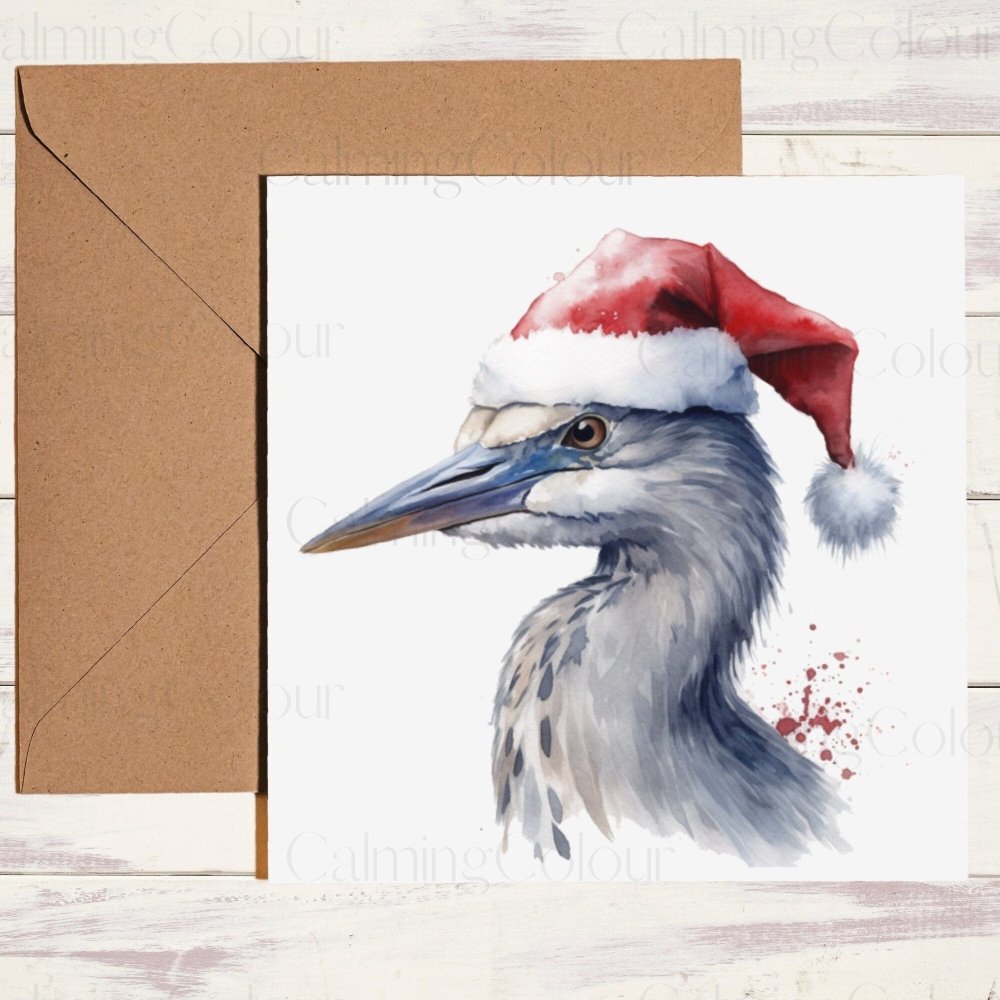 Heron wearing Red Santa Hat | Christmas Card | Christmas Card