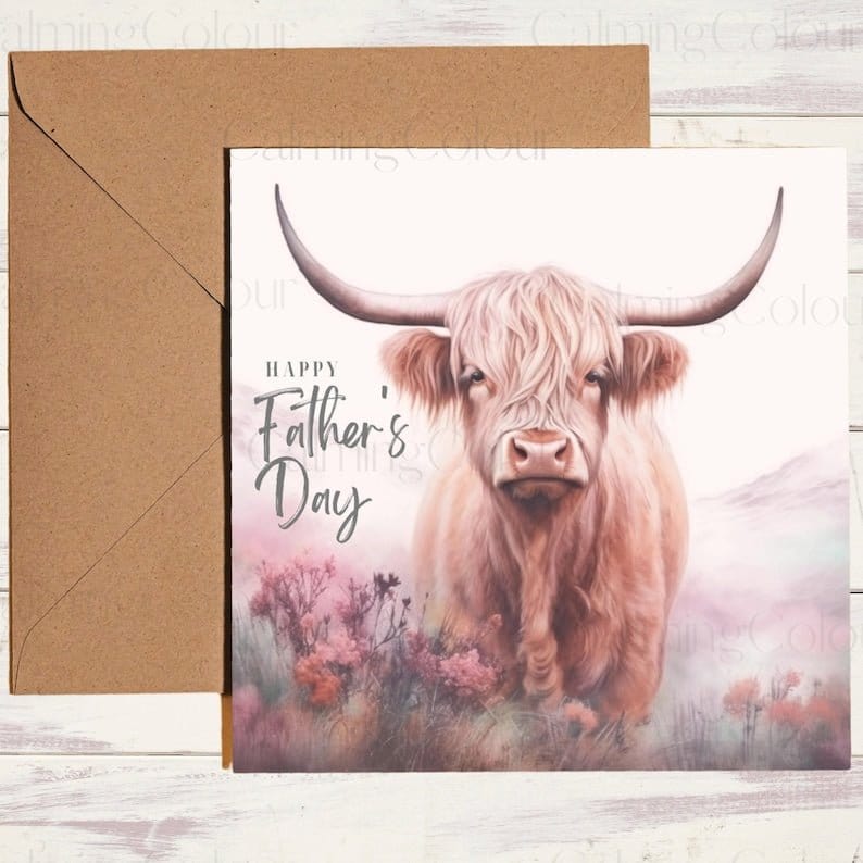 Highland Cow Father's Day Card | Card for Dad | Calming Colour