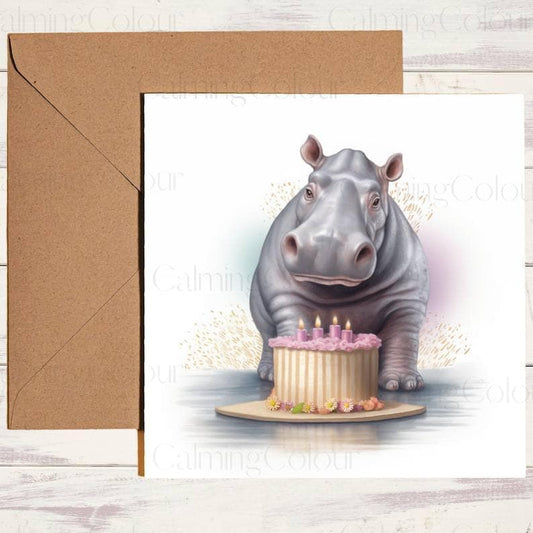 Hippo with Cake | Birthday Card | Birthday Card