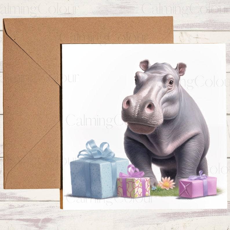 Hippo with Presents | Birthday Card | Birthday Card