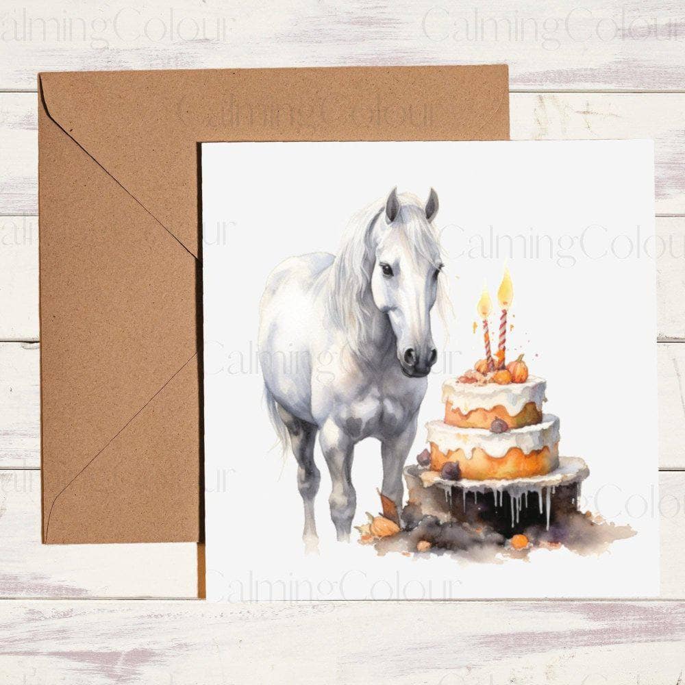 Horse Greeting Card | Card for Horse lover | Autumn Birthday | Calming Colour