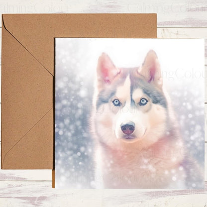 Husky Christmas Card | Snow Scene | Christmas Card
