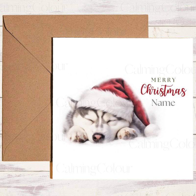 Husky Snoozing at Christmas | Festive Card | Christmas Card