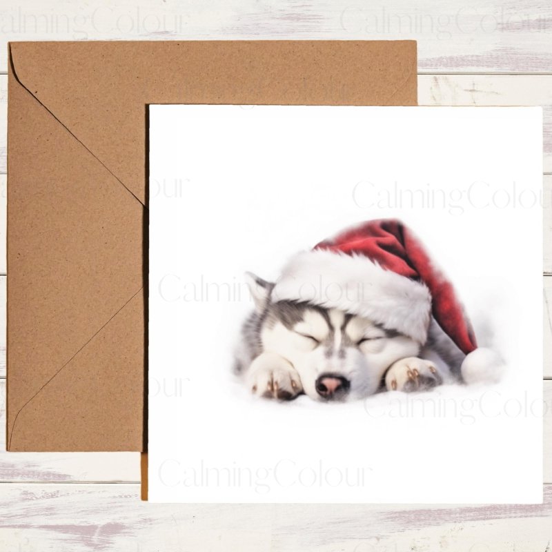 Husky Snoozing at Christmas | Festive Card | Christmas Card