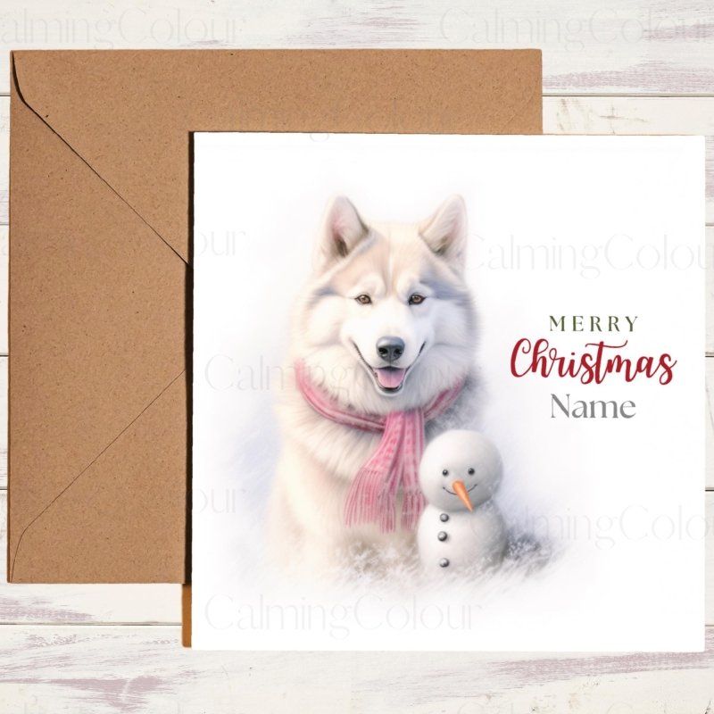 Husky with Mini Snowman | Christmas Card | Christmas Card