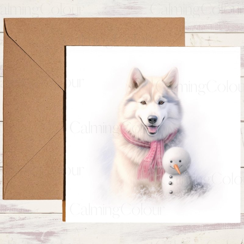 Husky with Mini Snowman | Christmas Card | Christmas Card