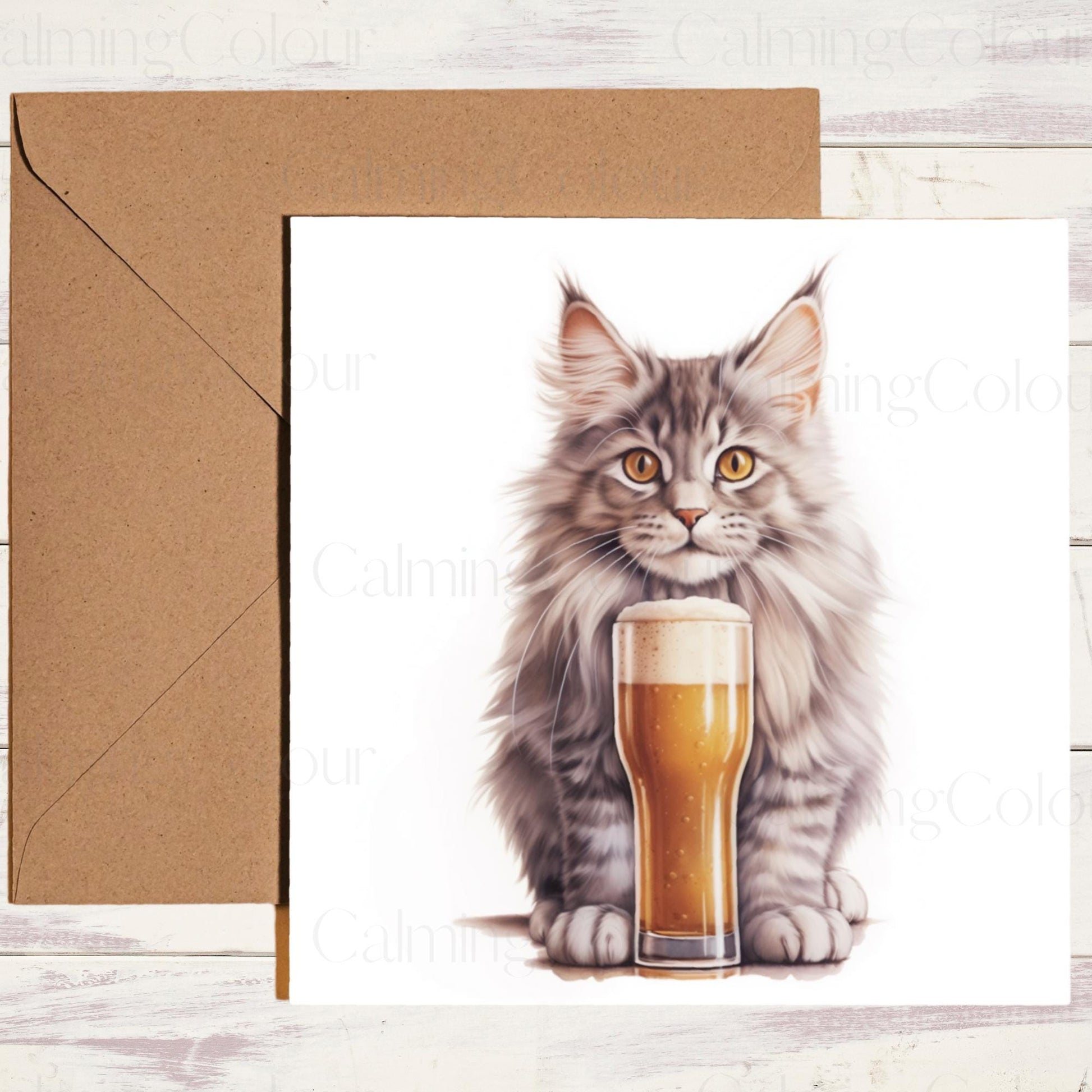 Maine Coon Cat Greeting Card | Card for Cat Lover | Birthday | With love | Single card blank on the inside