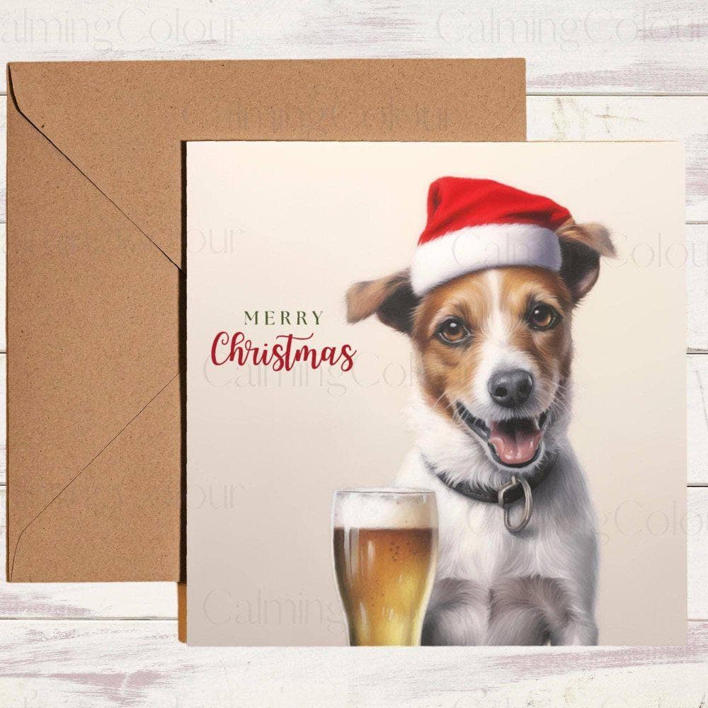 Jack Russell wearing Red Santa Hat | Christmas Card | Christmas Card