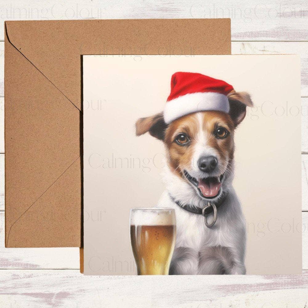 Jack Russell wearing Red Santa Hat | Christmas Card | Christmas Card