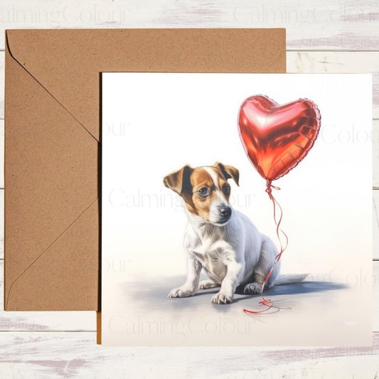 Jack Russell with Red Balloon l Valentine's Card | Anniversary | Valentine's Day