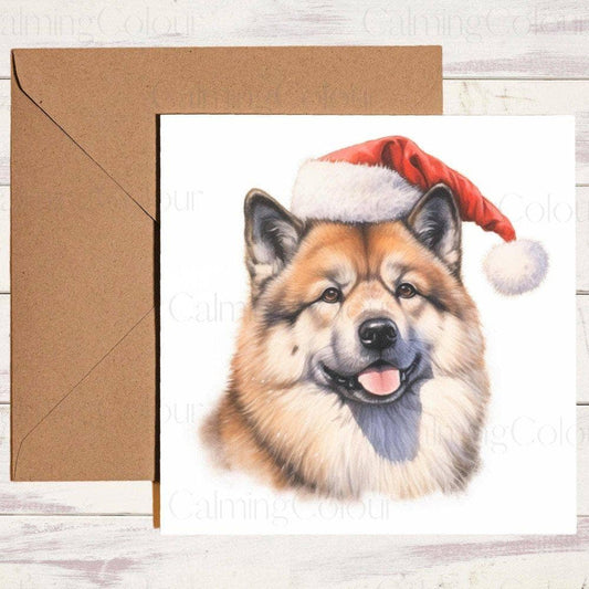 Japanese Akita wearing Red Santa Hat | Christmas Card | Christmas Card