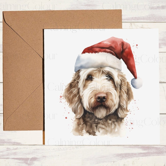 Labradoodle wearing Red Santa Hat | Christmas Card | Christmas Card