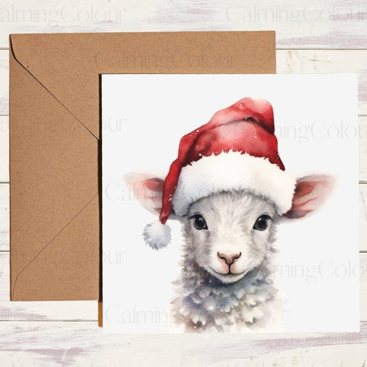 Lamb wearing Red Santa Hat | Christmas Card | Christmas Card