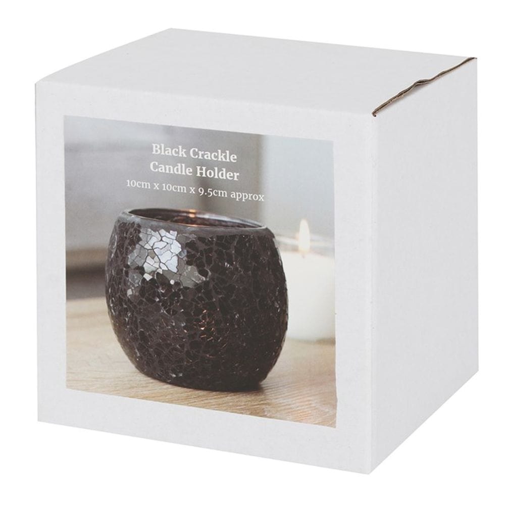 Large Black Crackle Glass Candle Holder | Calming Colour