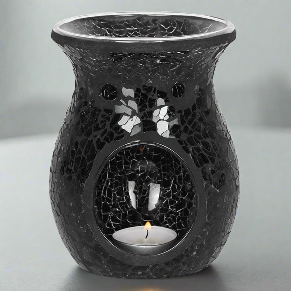 Large Black Crackle Oil Burner | Calming Colour