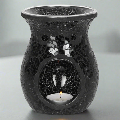 Large Black Crackle Oil Burner | Calming Colour