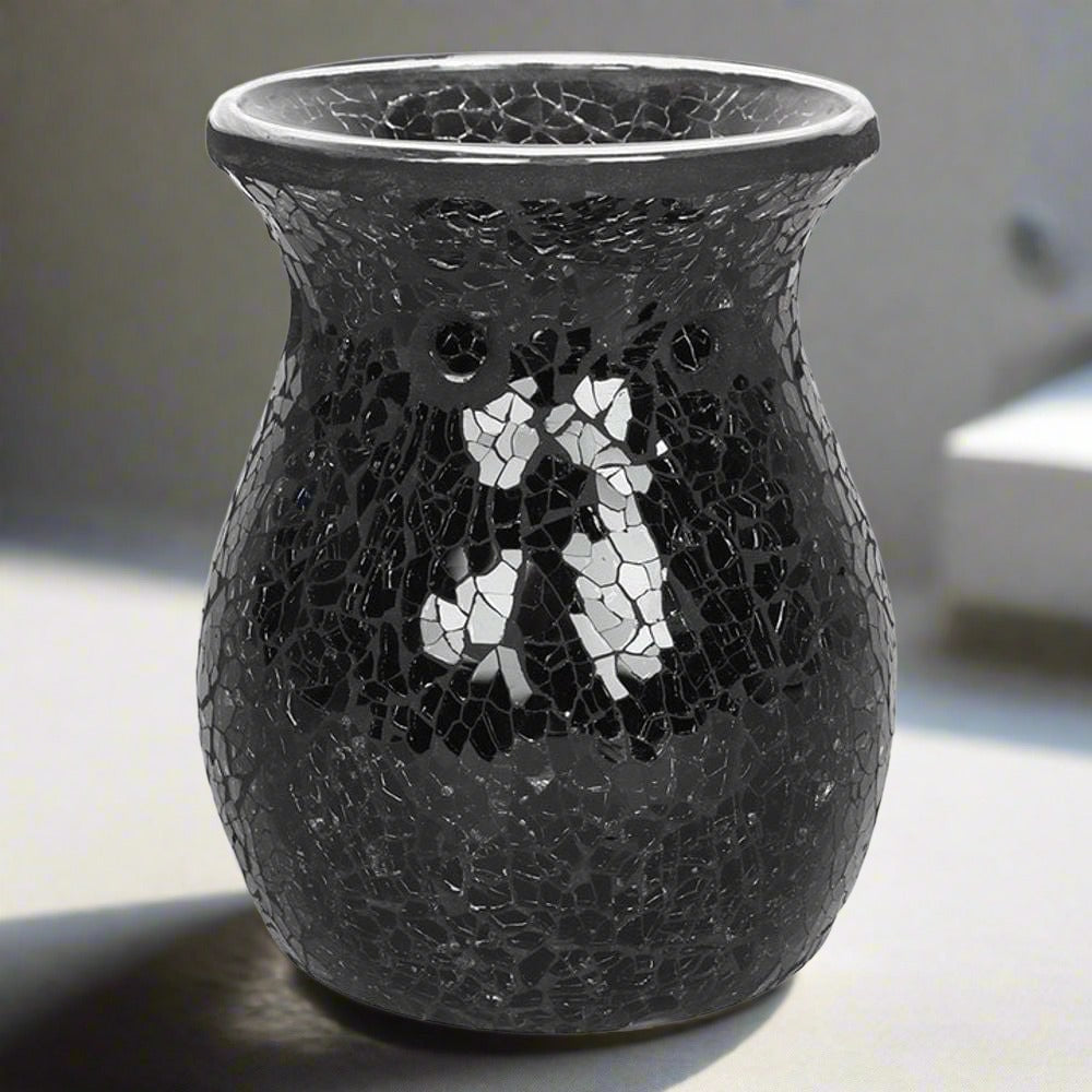 Large Black Crackle Oil Burner | Calming Colour