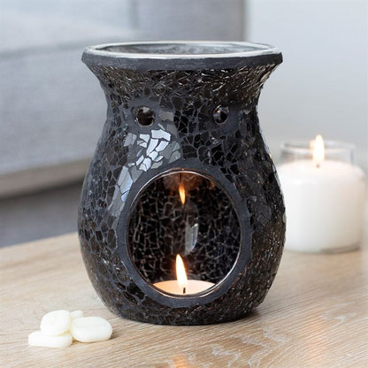 Large Black Crackle Oil Burner | Calming Colour