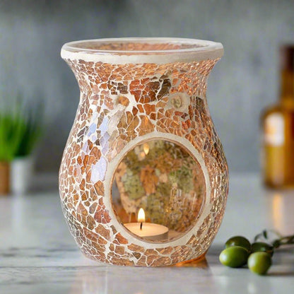 Large Brown Crackle Oil Burner | Calming Colour