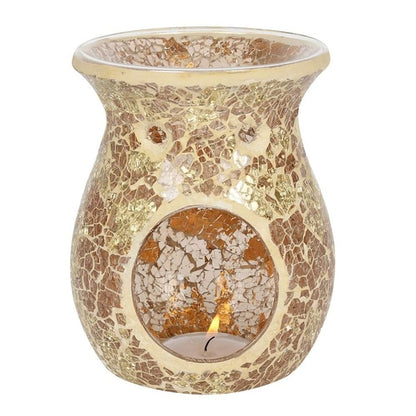 Large Gold Crackle Glass Oil Burner | Calming Colour