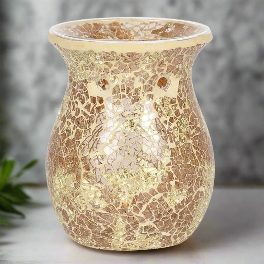 Large Gold Crackle Glass Oil Burner | Calming Colour