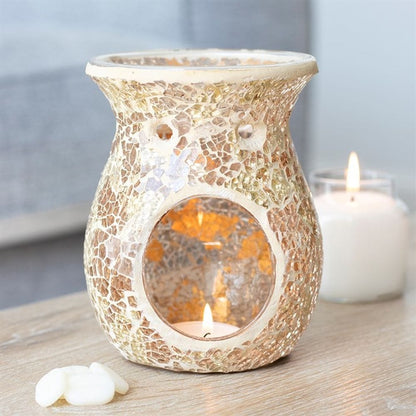 Large Gold Crackle Glass Oil Burner | Calming Colour