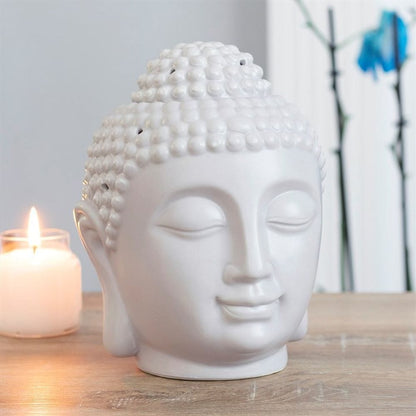 Large Grey Buddha Head Oil Burner | Calming Colour