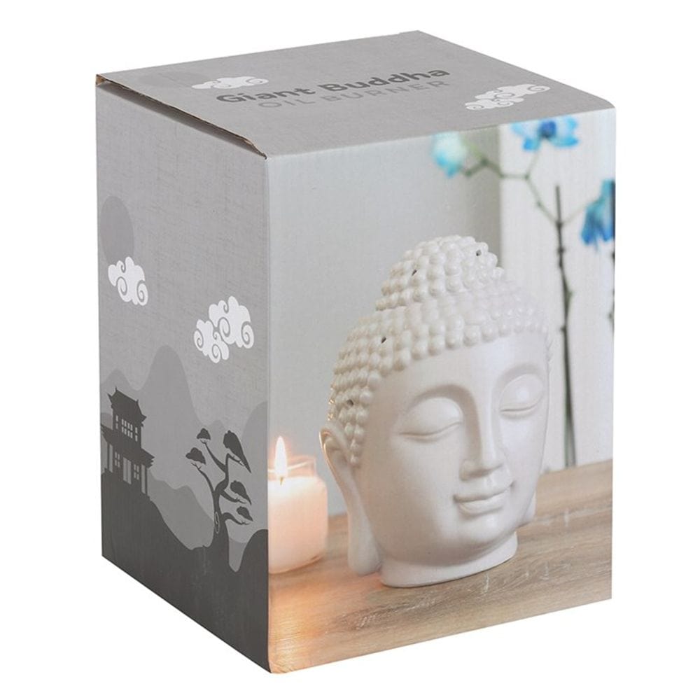 Large Grey Buddha Head Oil Burner | Calming Colour