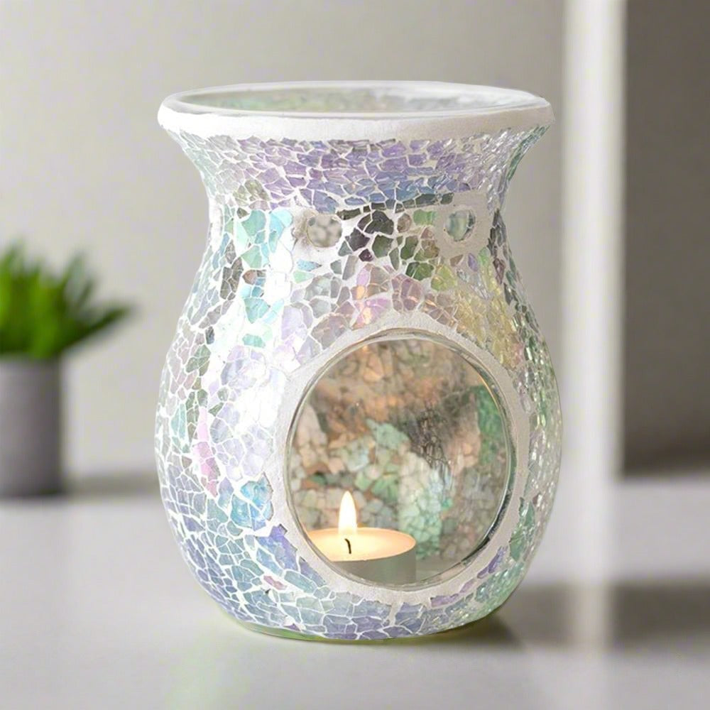 Large Light Blue Iridescent Crackle Oil Burner | Calming Colour