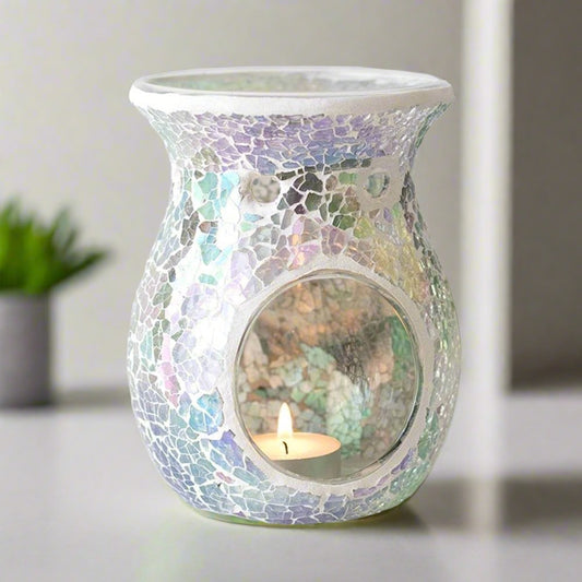 Large Light Blue Iridescent Crackle Oil Burner | Calming Colour