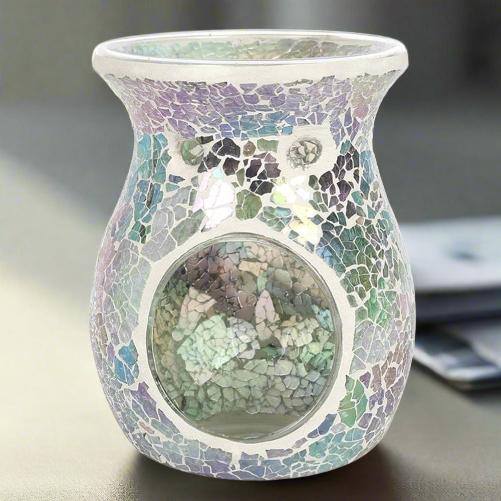 Large Light Blue Iridescent Crackle Oil Burner | Calming Colour