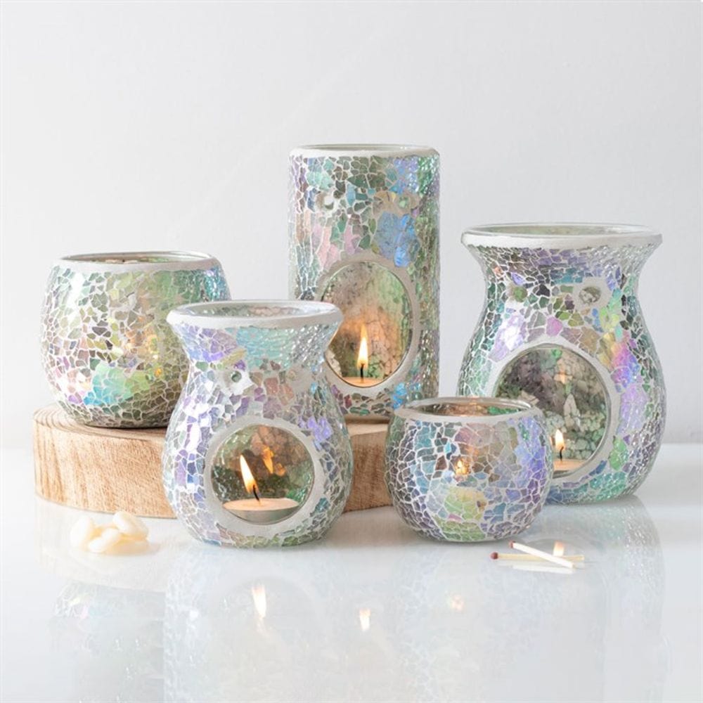 Large Light Blue Iridescent Crackle Oil Burner | Calming Colour