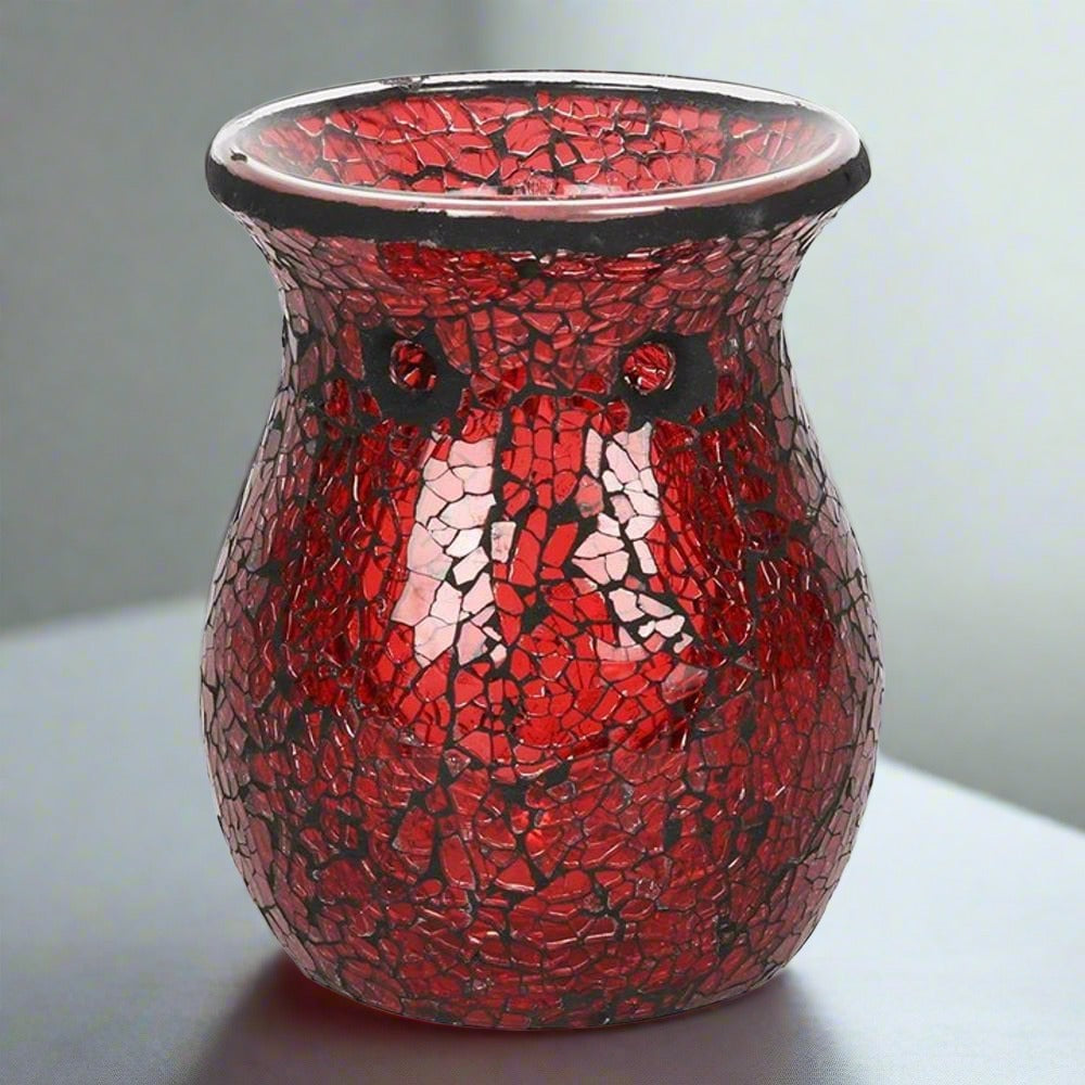 Large Red Crackle Glass Oil Burner | Calming Colour