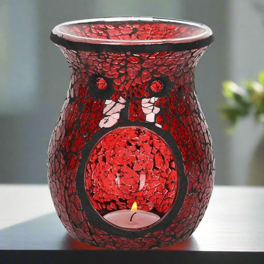 Large Red Crackle Glass Oil Burner | Calming Colour