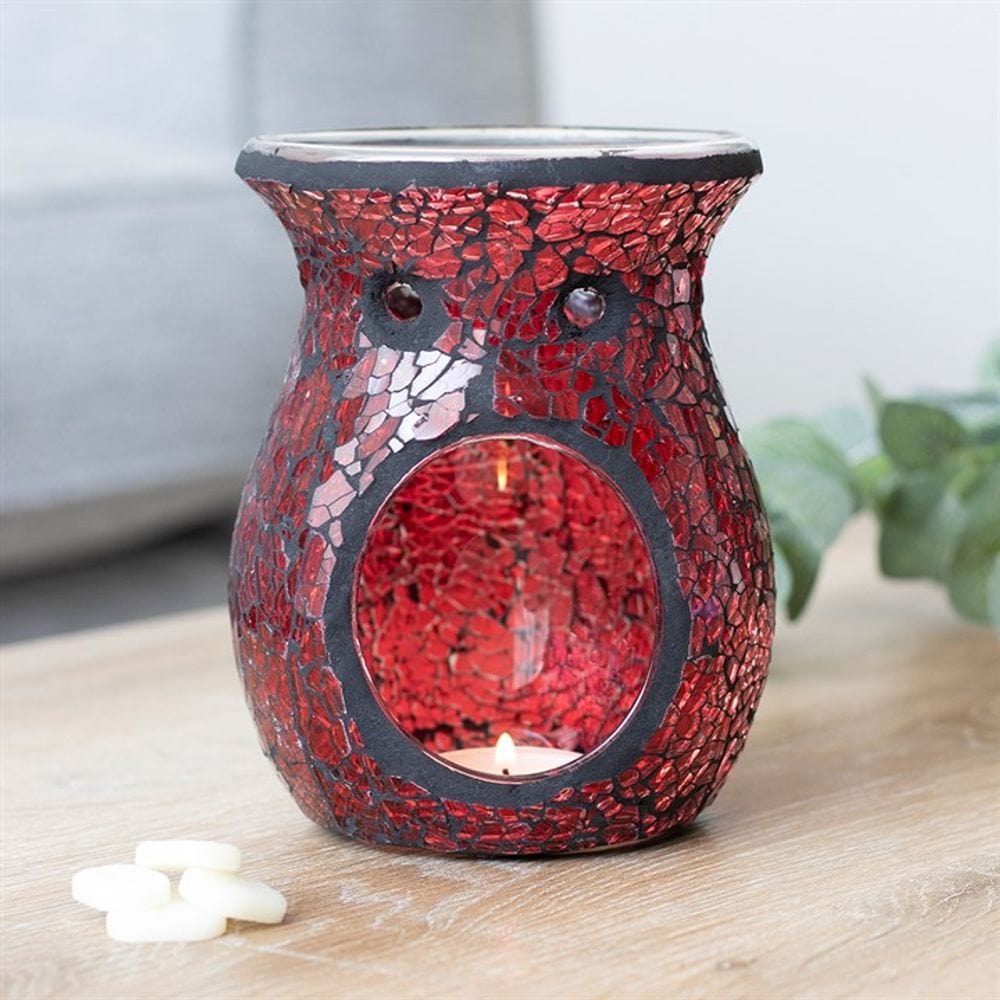 Large Red Crackle Glass Oil Burner | Calming Colour