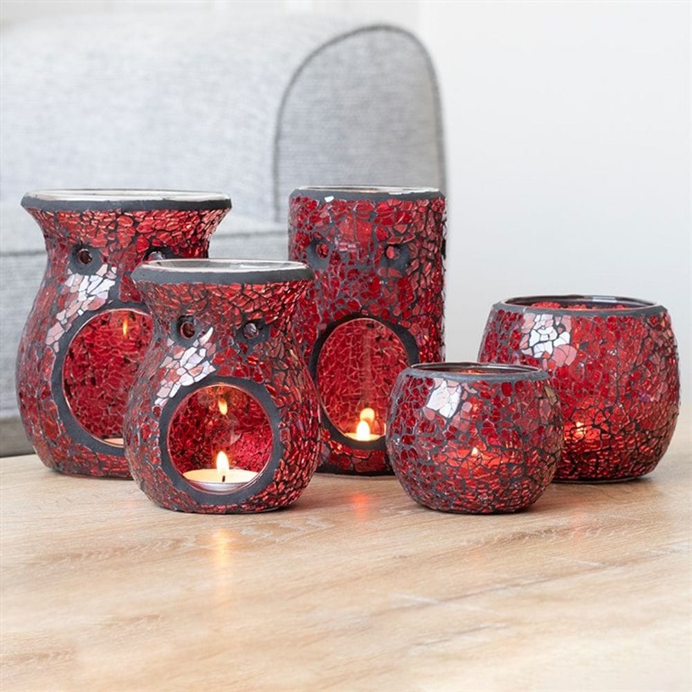 Large Red Crackle Glass Oil Burner | Calming Colour