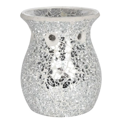 Large Silver Crackle Oil Burner | Calming Colour