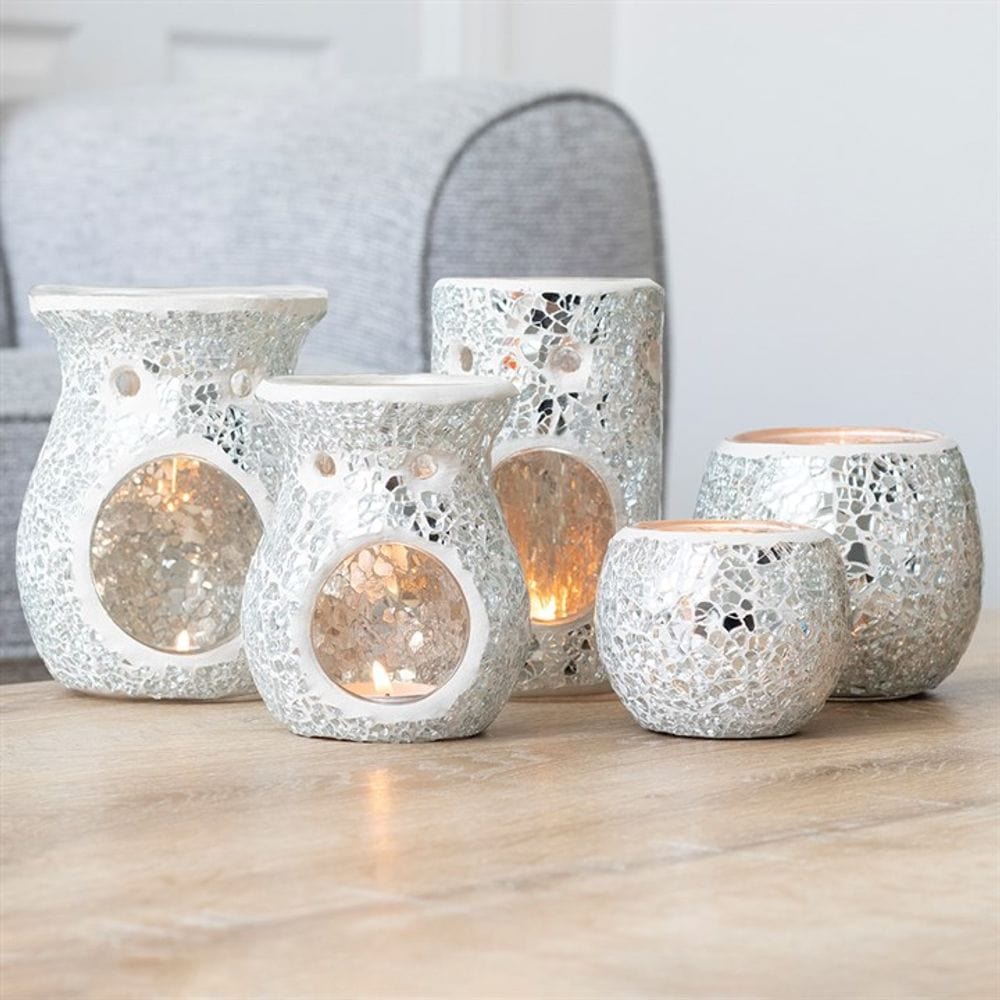 Large Silver Crackle Oil Burner | Calming Colour