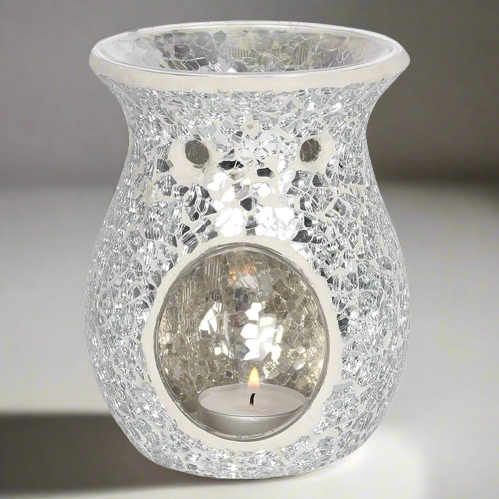 Large Silver Crackle Oil Burner | Calming Colour