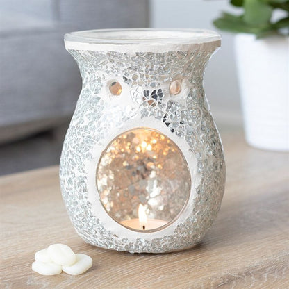 Large Silver Crackle Oil Burner | Calming Colour