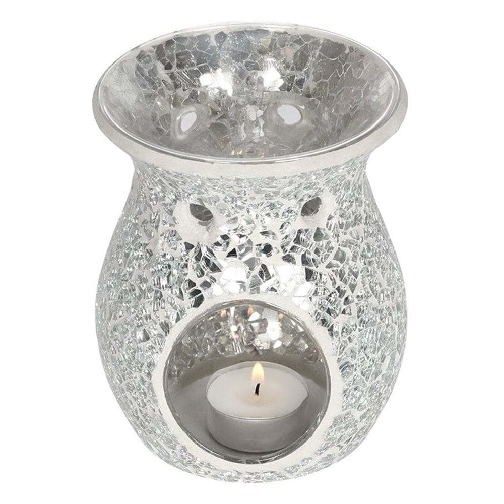 Large Silver Crackle Oil Burner | Calming Colour