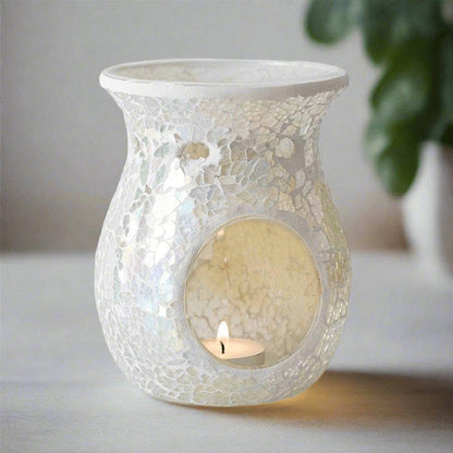 Large White Iridescent Crackle Oil Burner | Calming Colour