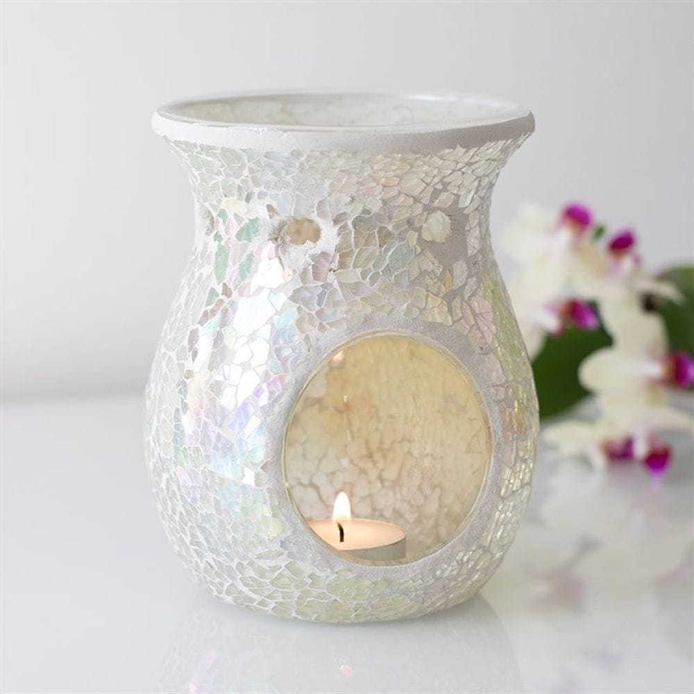 Large White Iridescent Crackle Oil Burner | Calming Colour