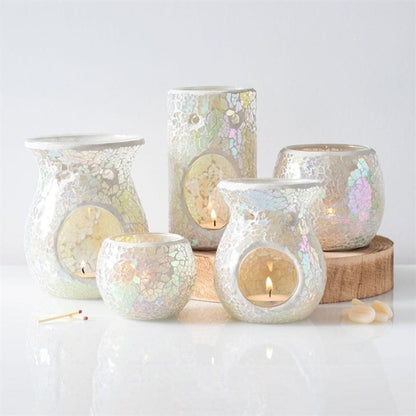 Large White Iridescent Crackle Oil Burner | Calming Colour