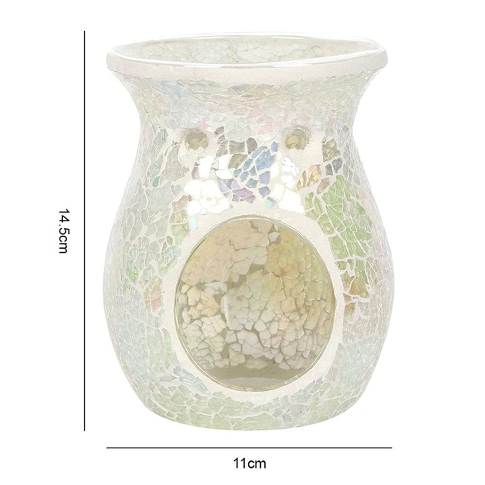 Large White Iridescent Crackle Oil Burner | Calming Colour